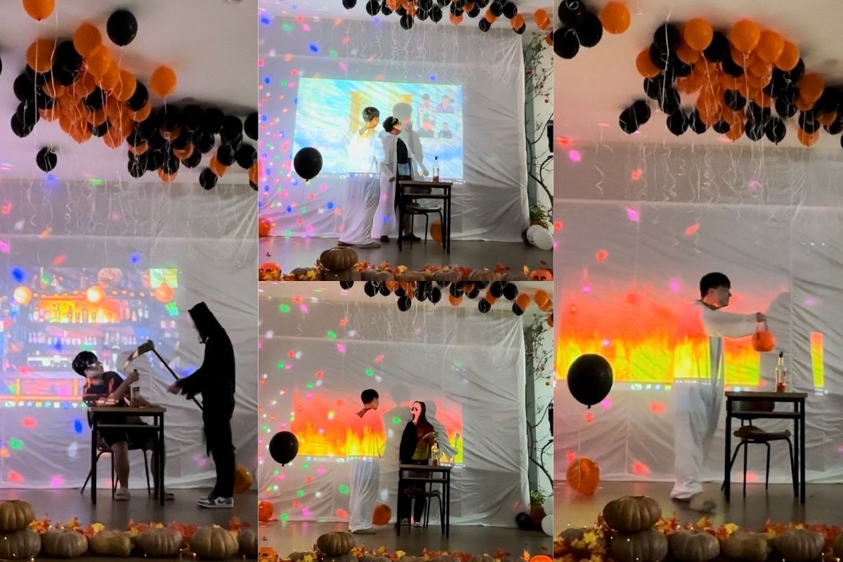 Tiết mục kịch kể về nguồn gốc Halloween do học viên NDF Hà Nội biểu diễn