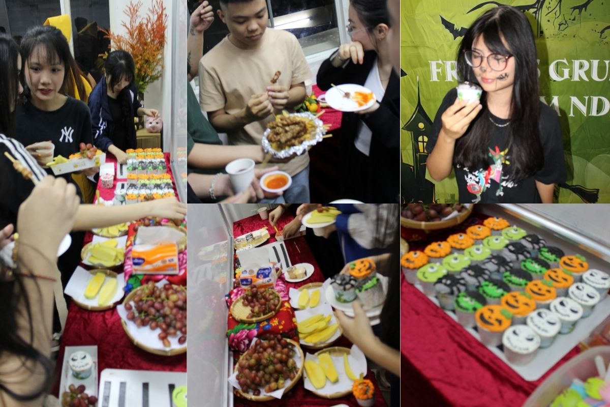 Tiệc liên hoan Halloween với đồ ăn mặn ngọt đa dạng tại trung tâm tiếng Đức NDF Hà Nội